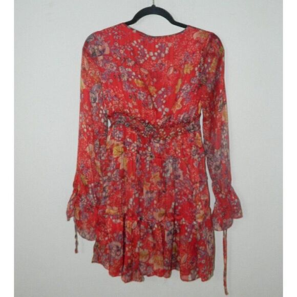 Free People Mini Dress Closer to the Heart Red Floral Boho Chic X-Small - Picture 6 of 11